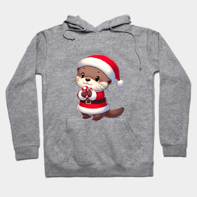 Cute Christmas Otter Santa Hoodie by Takeda_Art